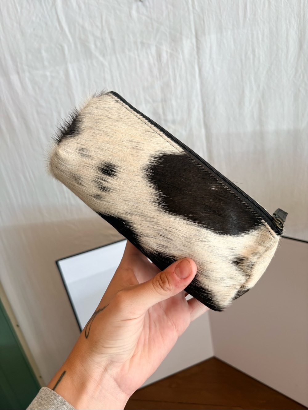 Myra Bag Hair On Cream and Black Cowhide Travel Pouch - Picture 6 of 7